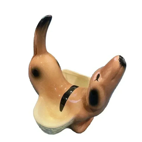 VTG Ceramic Dachshund Dresser Caddy 7" Valet Planter Dog Puppy Wallet Keys Decor - Picture 1 of 6